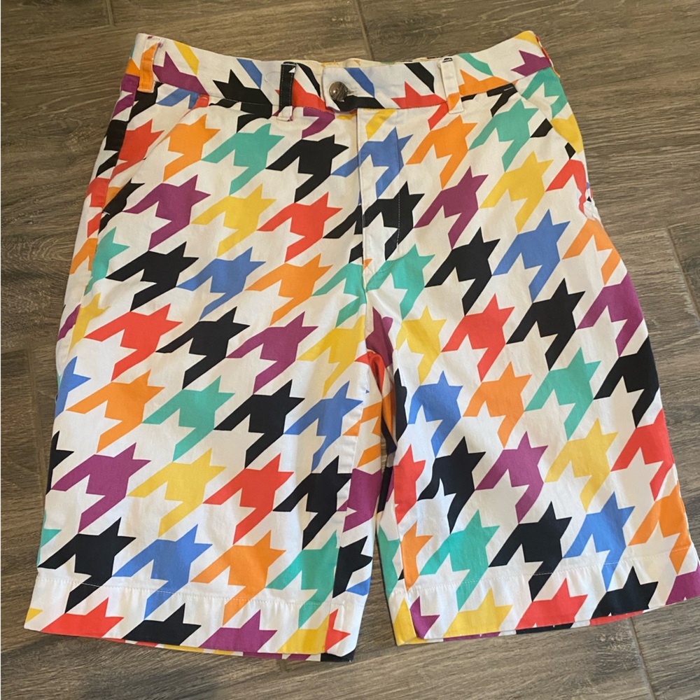 Loudmouth Shorts Mens 34 White Razzle Dazzle Houndstooth Golf Chino 10”